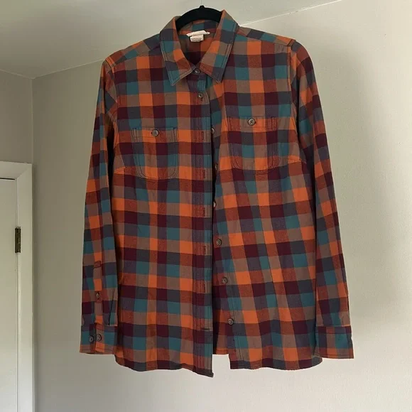 Duluth Trading Co Women's Checkered Shirt - Orange and Blue - Picture 2 of 5